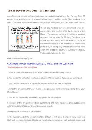 The 31 Day Fat Loss Cure - Is It For You