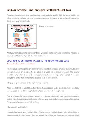 Fat Loss Revealed - Five Strategies For Quick Weight Loss