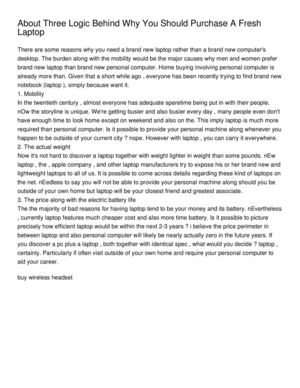 About Three Logic Behind Why You Should Purchase A Fresh Laptop