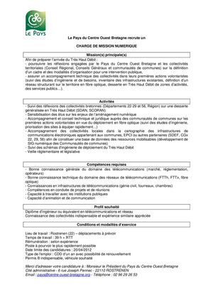 Profil de poste chargé(e) de mission numérique Pays COB