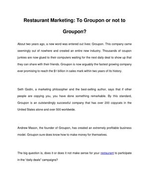 Restaurant Marketing: To Groupon or not to Groupon