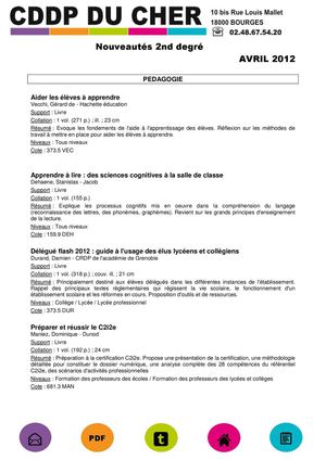 Nouveautés médiathèque avril 2012