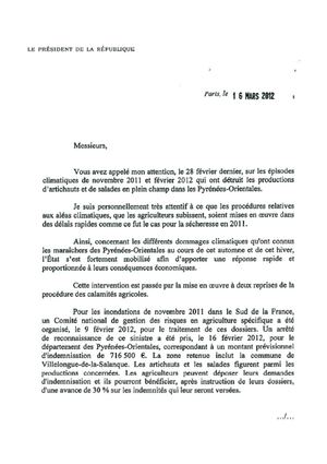 Réponse du Président de la République à l'intervention du Député pour les agriculteurs du département victimes des intempéries 