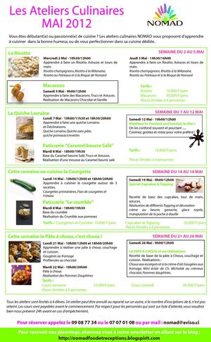 PLANNING ATELIERS CULINAIRES MAI 2012