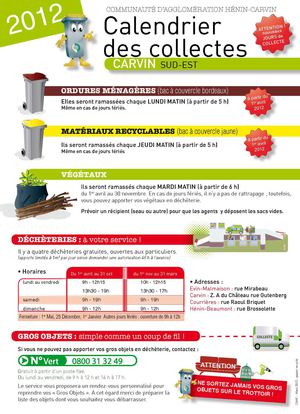 Calendrier de collecte des déchets - Carvin Sud Est