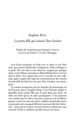 Fiche pédagogique Petite Fille qui aimait Tom Gordon (La), Stephen King