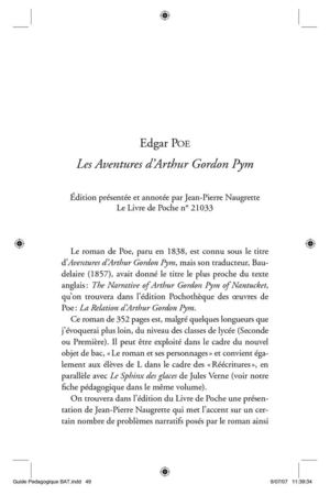 Fiche pédagogique Les Aventures de Gordon Pym, Edgar Allan Poe