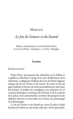 fiche pédagogique Jeu de l'amour et du hasard (Le), Pierre de Marivaux
