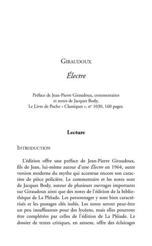 Fiche pédagogique Electre, Jean Giraudoux