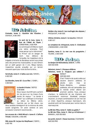 Nouveautés BD printemps 2012