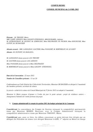 Conseil municipal 2 avril 2012