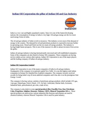 Indian Oil Corporation the pillar of Indian Oil and Gas Industry