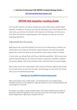 SWTOR Sith Inquisitor Leveling Guide