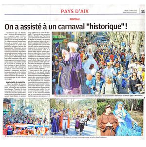 24-03--2012  --  CARNAVAL A FUVEAU --  article LA PROVENCE