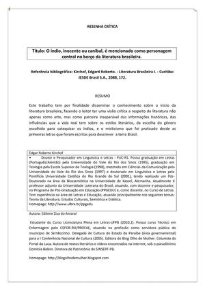 Personagem principal no inicio da literatura brasileira