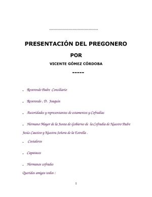 PRESENTACIÓN Y PREGÓN DEL COSTALERO