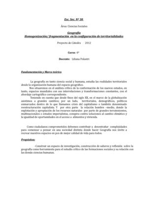 Proyecto áulico Geografía 4º