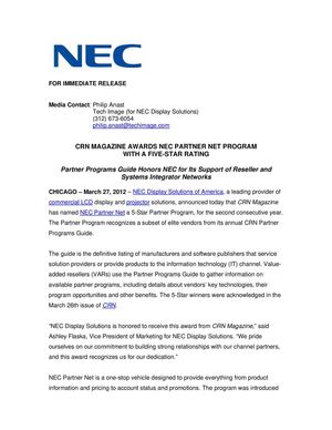 CRN MAGAZINE AWARDS NEC PARTNER NET PROGRAM