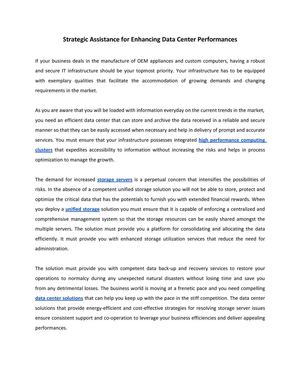 Strategic Assistance for Enhancing Data Center Performances