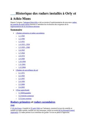 Historique des radars installés à Orly et à Athis