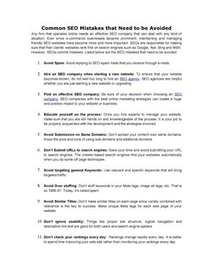 Common SEO Mistakes that Need to be Avoided