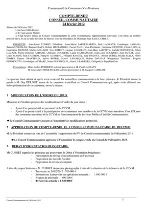 Compte rendu du Conseil Communautaire du 24 février 2012
