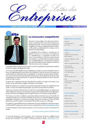 Lettre des Entreprises MEDEF Gironde - Mars 2012 - n°78