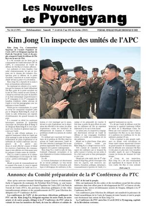 Les nouvelles de Pyongyang n° 14 - 7 avril 2012 (an 101 du Juche)