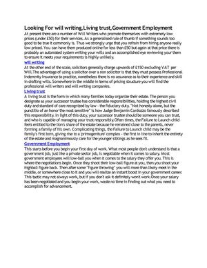 Looking For will writing,Living trust,Government Employment