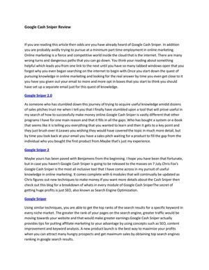 Google Cash Sniper Review