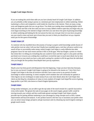 Google Cash Sniper Review