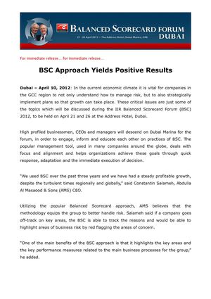 BSC Approach Yields Positive Results