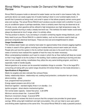 Rinnai R94lsi Propane Inside On Demand Hot Water Heater Review