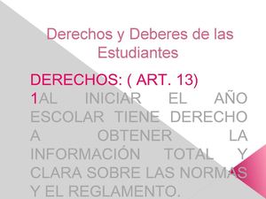 Derechos y Deberes de las Estudiantes COLEGIO LA PRESENTACIÓN 