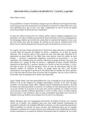 Discours de Benoît XVI sur la famille (2005)