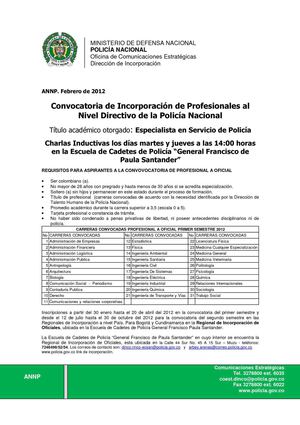 Convocatoria dirigida a profesionales que quieran incorporarse a la Policía Nacional