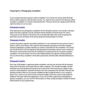 Preparing For a Photography Competition