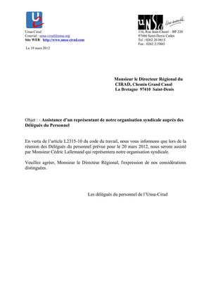 Désignation d'un Représentant de l'Unsa-Cirad auprès des DP Mars 2012