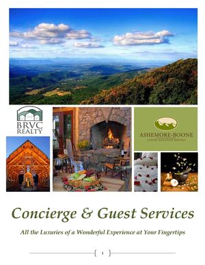 Blue Ridge Vacation Cabins & Ashemore Luxury Rentals Guest Services/Concierge Directory