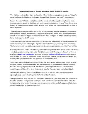 Dave Grohl critiqued for Grammy acceptance speech, defends his meaning