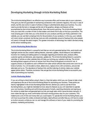 Developing Marketing through Article Marketing Robot