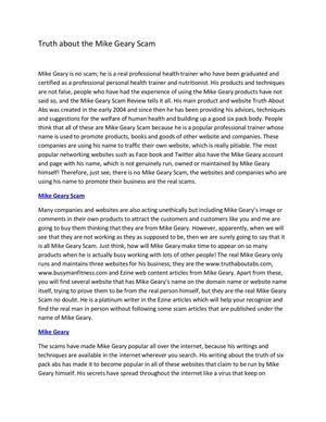 Truth about the Mike Geary Scam