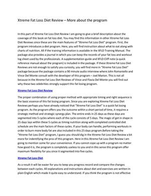 Xtreme Fat Loss Diet Review – More about the program