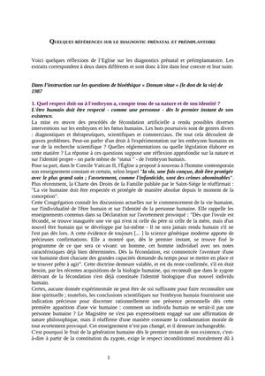 Quelques références sur le diagnostique prénatal et préimplantatoire