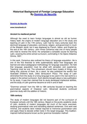 Historical Background of Foreign Language Education By Dominic de Neuville