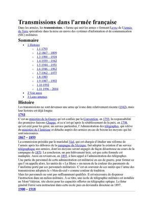 TRANSMISSIONS DANS L'ARMEE FRANCAISE