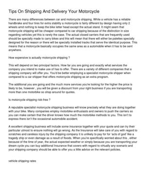 Tips On Shipping And Delivery Your Motorcycle