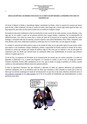 APLICACIÓN DE LAS REDES SOCIALES A LA EDUCACIÓN DESDE LA PERSPECTIVA DE UN NEOFITO 2.0