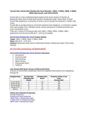 Rumah Bali, Rumah Bali Ghodbunder Road Mumbai- 1BHK, 1.5BHK, 2BHK, 2.5BHK, 3BHK Apartments