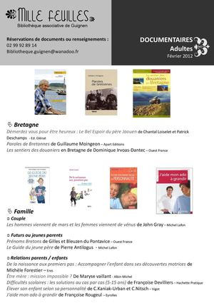 Des livres sur tous les sujets : nouveautés 2012 Bibliothèque de Guignen